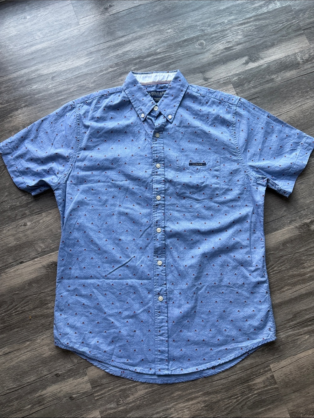 U.S. Polo Assn. Light Blue 100% Cotton Short-Sleeve Button-Down Shirt Medium